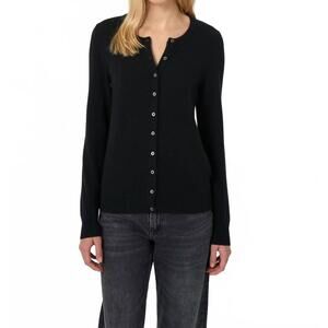 NEW REPEAT CASHMERE classic crew neck cashmere cardigan in black